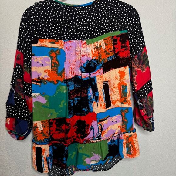 Caleoas Black Fiesta Floral Embroidered Bohemian Hippie Ruffle Blouse - Medium - Picture 12 of 16